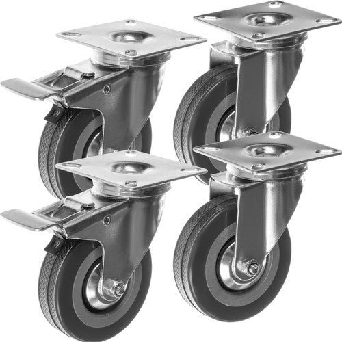 Svängbara länkhjul 75 mm gummi 4-pack 2 med broms max 220 kg