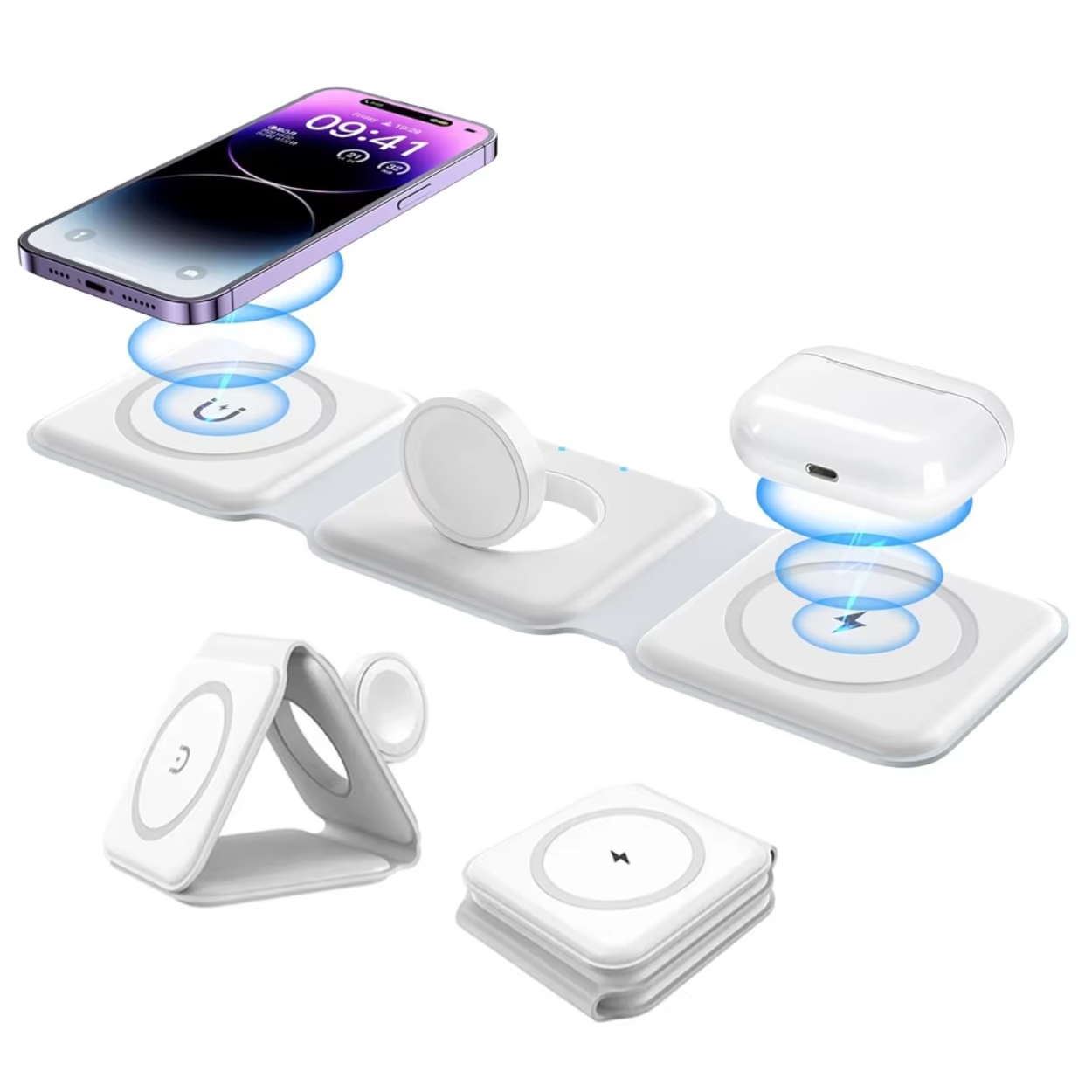 Product Image for Vikbar Trådlös Mobilladdare 3-i-1 Magsafe Kompatibel Vit