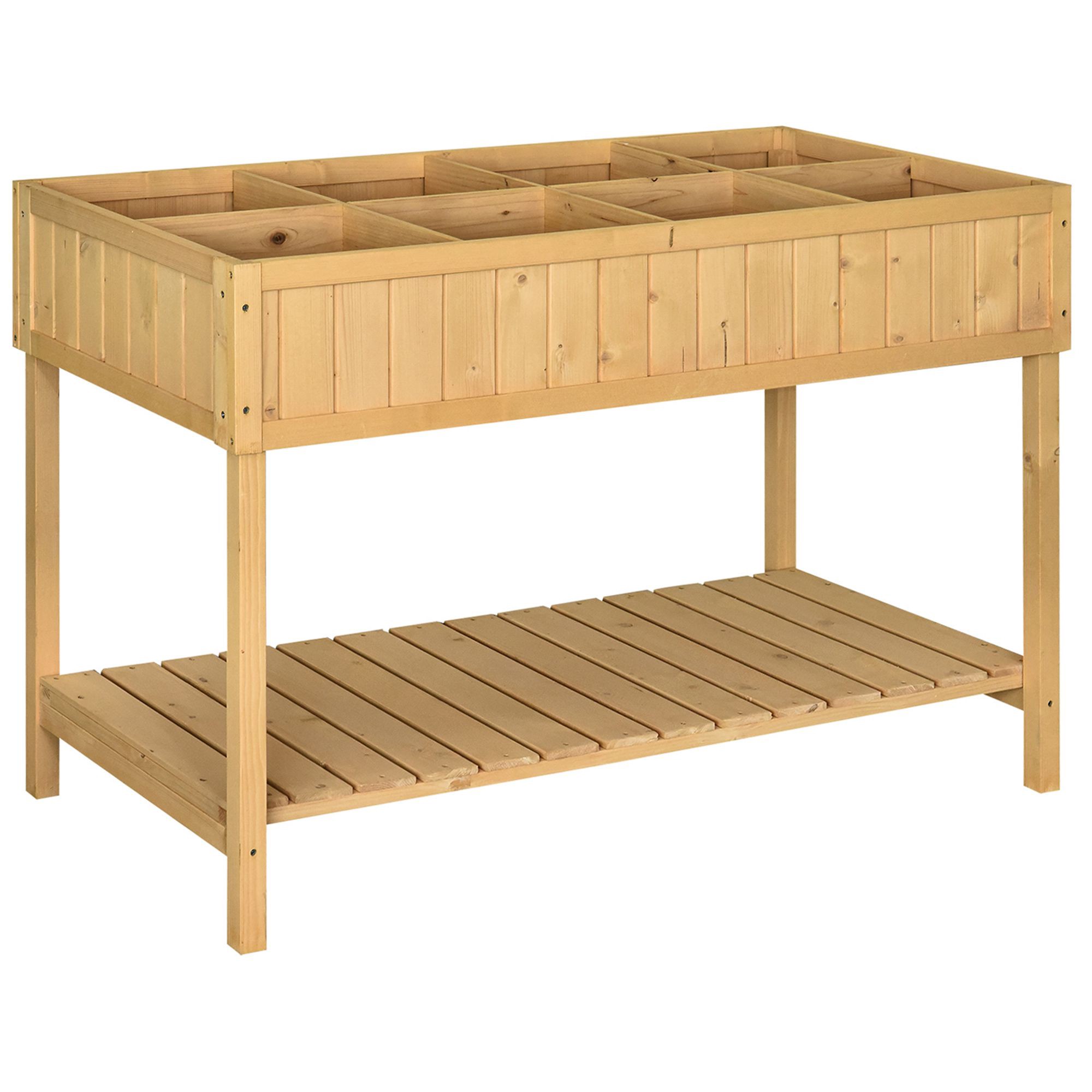 Upphöjd trädgårdsbädd av furu, 110x46x76 cm, med 8 fack och bevattningsinsats