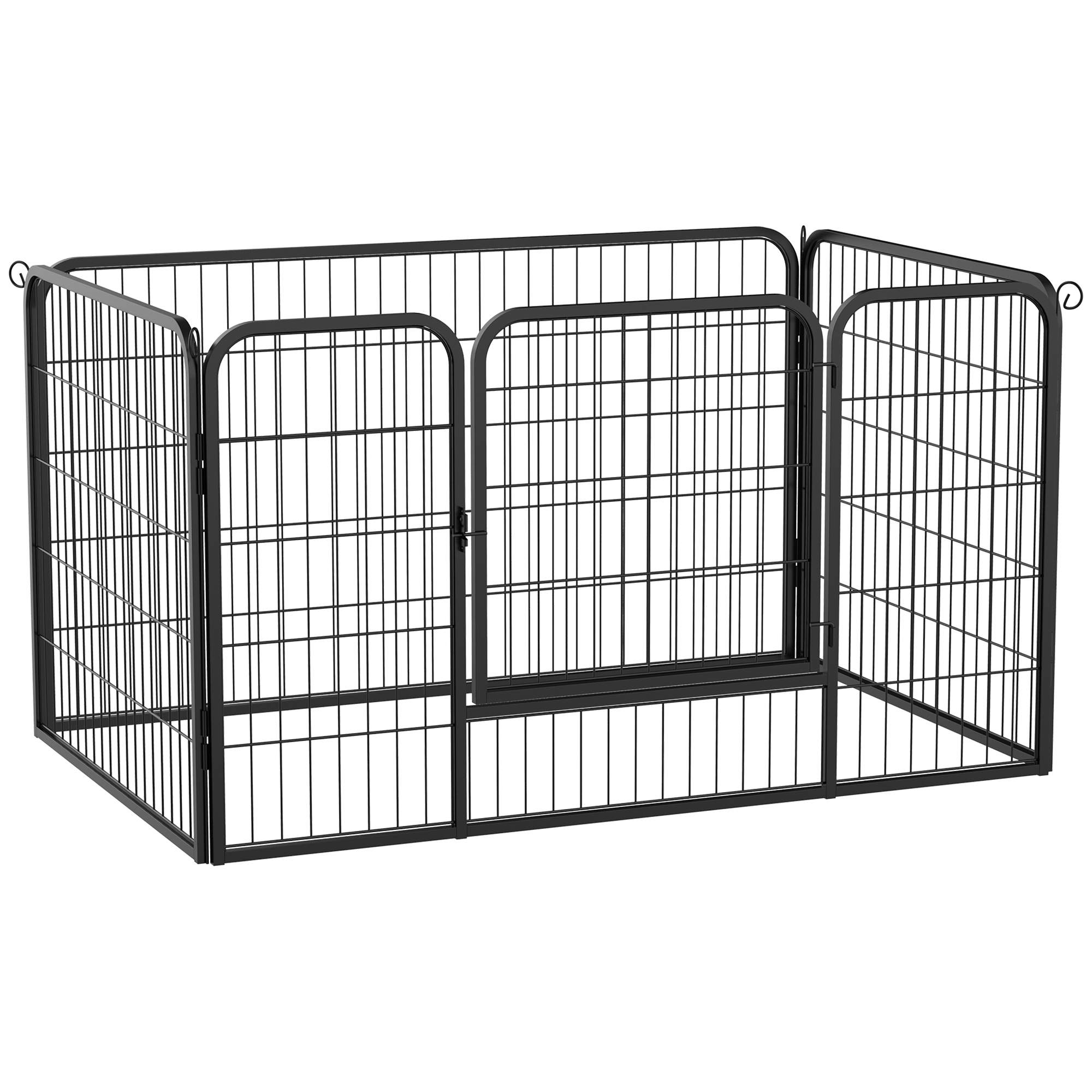 Rektangulär lekhage för hundar med 4 metallpaneler, grind och dubbellås, träningsstaket, 125x80x70 cm, svart