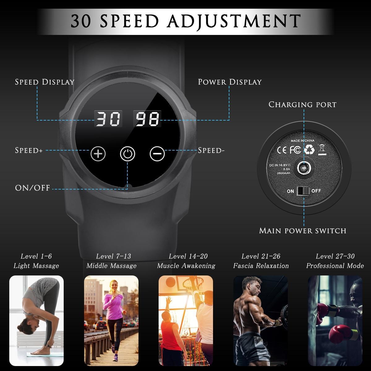 Portabel Massagepistol LCD Touch skärm 30 intensiteter C4U® (5 av 7) (6 av 7)