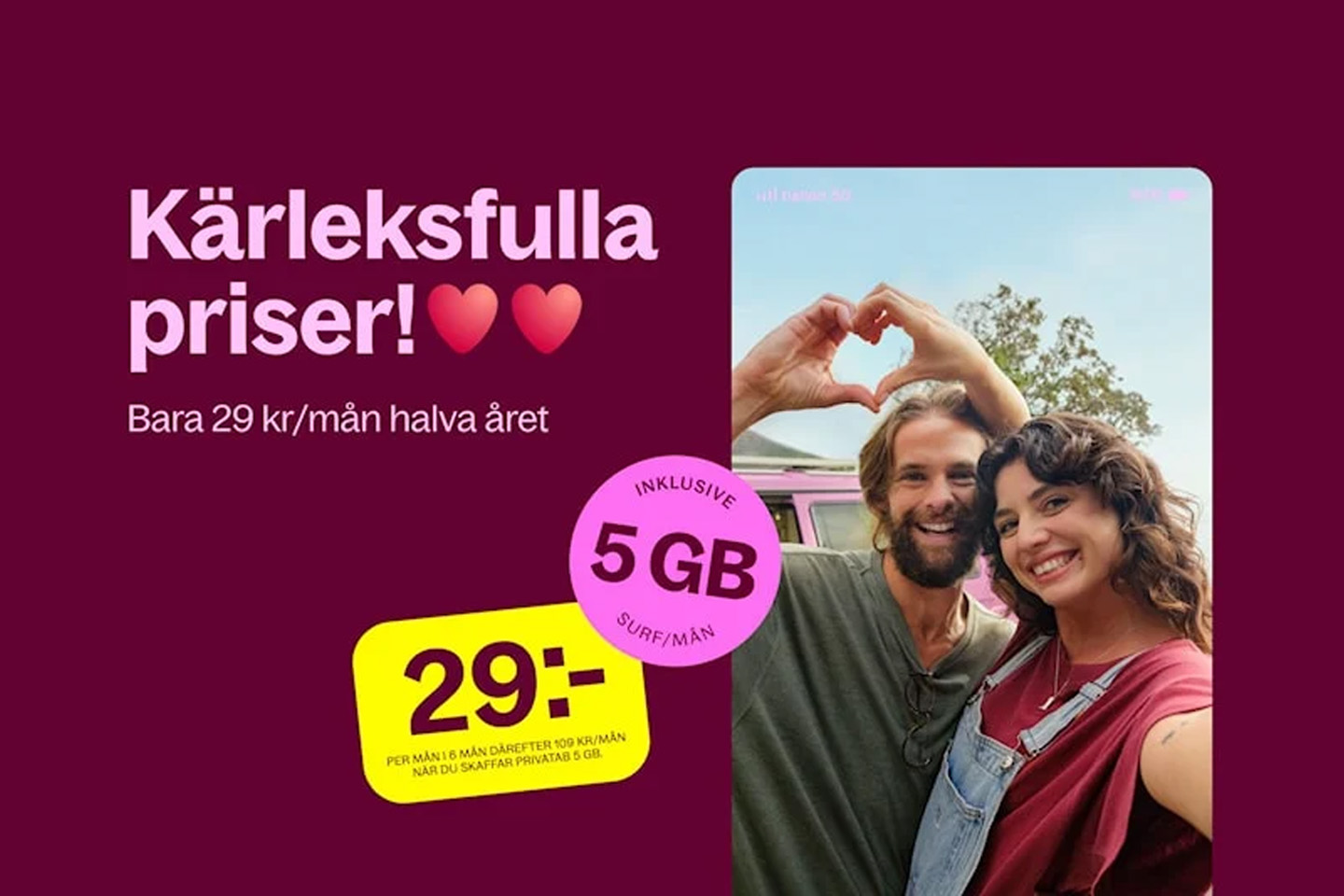 Mobilabonnemang 29 kr/mån i 6 mån hos Hallon