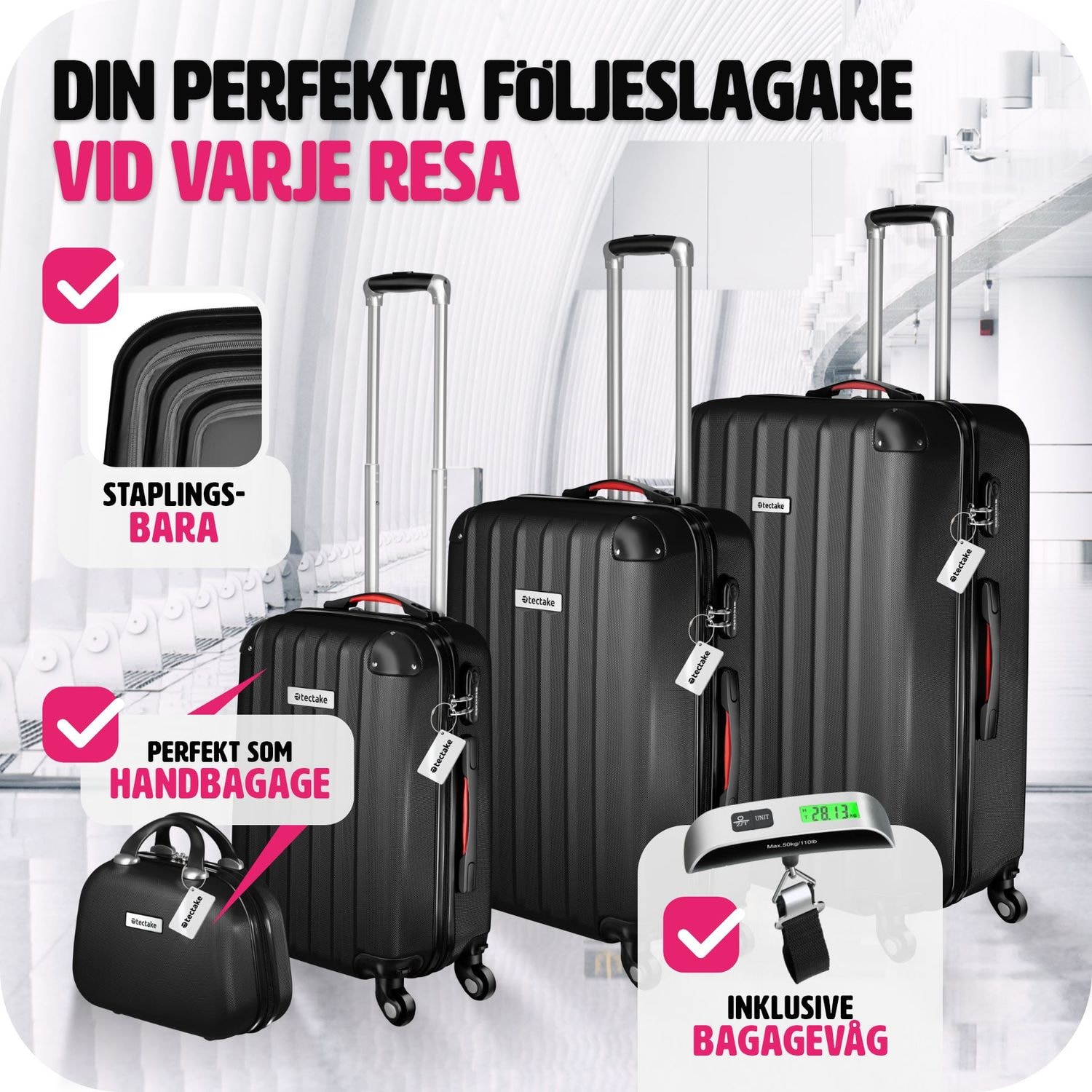 Resväskeset Cleo, 4 resväskor med bagagevåg och taggar - svart (3 av 12)