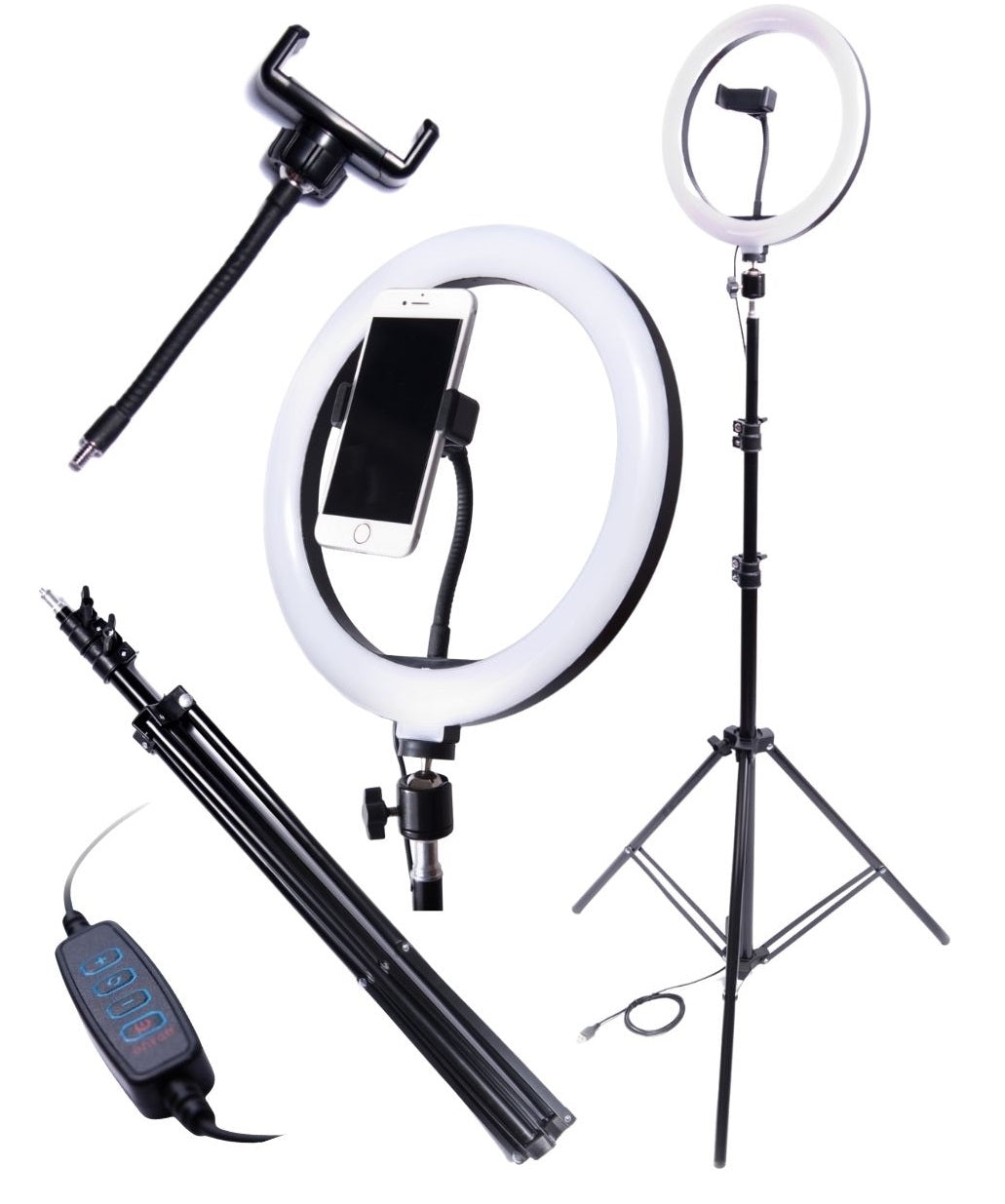 LED ringlampa 26 cm 60W USB med stativ 220 cm och mobilhållare