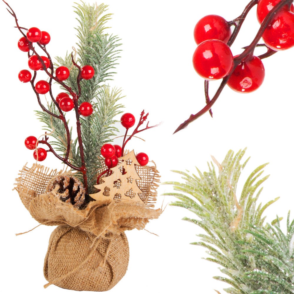 Julranka bordsdekoration med bär/kottar jute Merry Christmas 27 cm