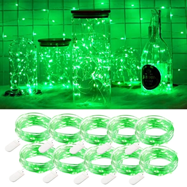 10-Pack 1m Mini LED Ljusslinga Batteridriven Grön