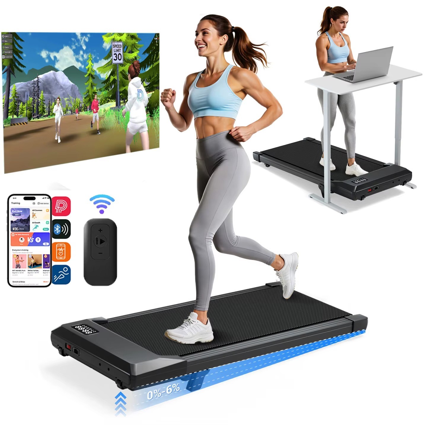 Löparband Foldbar Walking Pad gåband löpband träning med 6 % lutning – 2.5 HP motor upp till 6,1 km/h