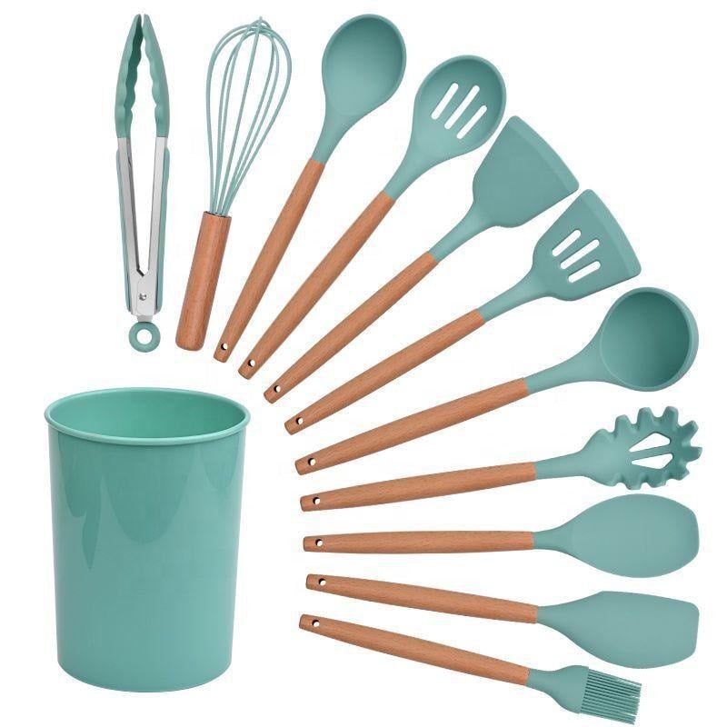 Köksredskap set 12 delar -Silikonredskap -Värmebeständig -nonstick -med behållare -olika färger (1 av 47)