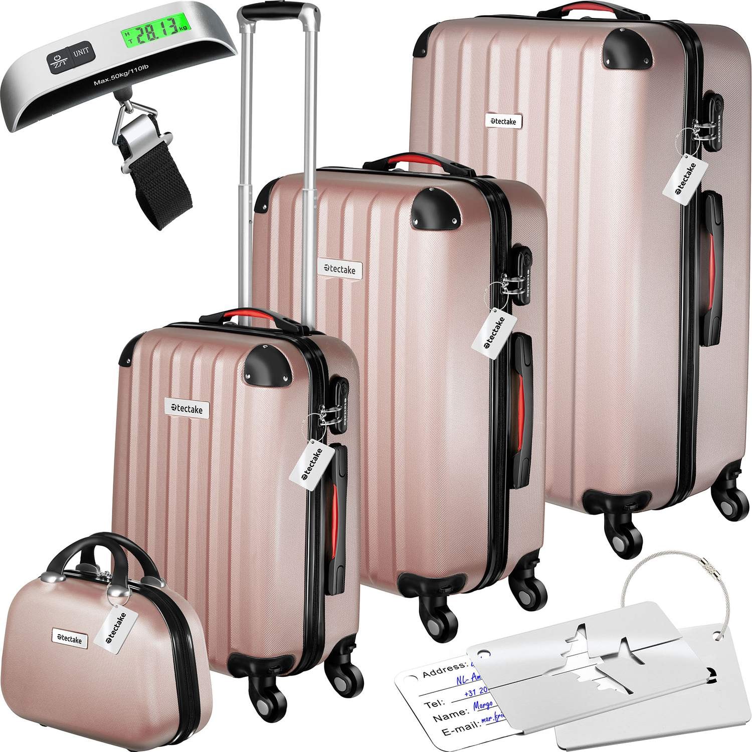Resväskeset Cleo, 4 resväskor med bagagevåg och taggar - roséguld (1 av 12)