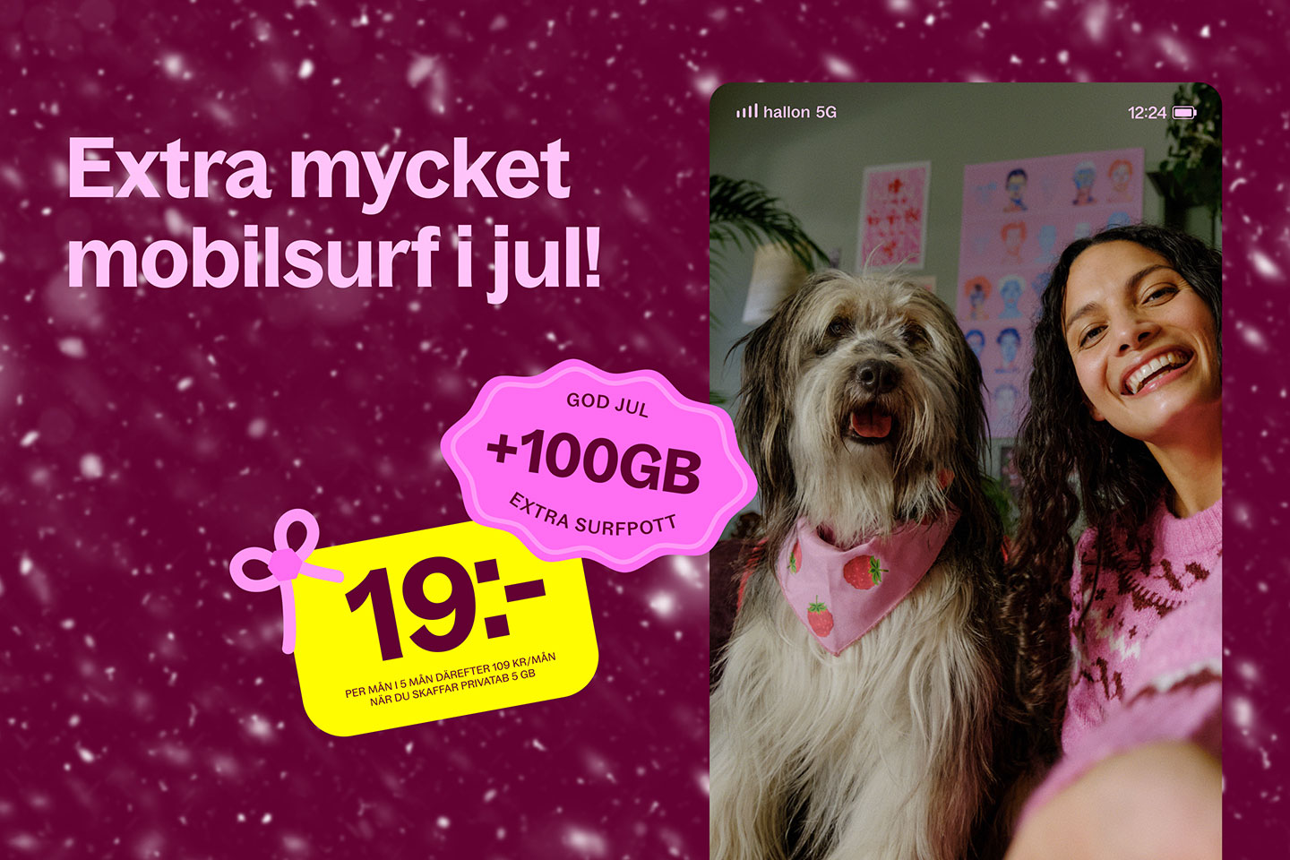 Mobilabonnemang 19 kr/mån i 5 mån med 100 GB extra surf hos Hallon