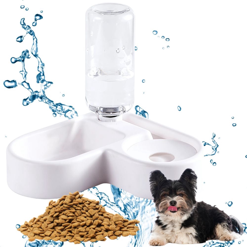 Dubbel matskål hund/katt med vattenautomat 500 ml plast 33 cm