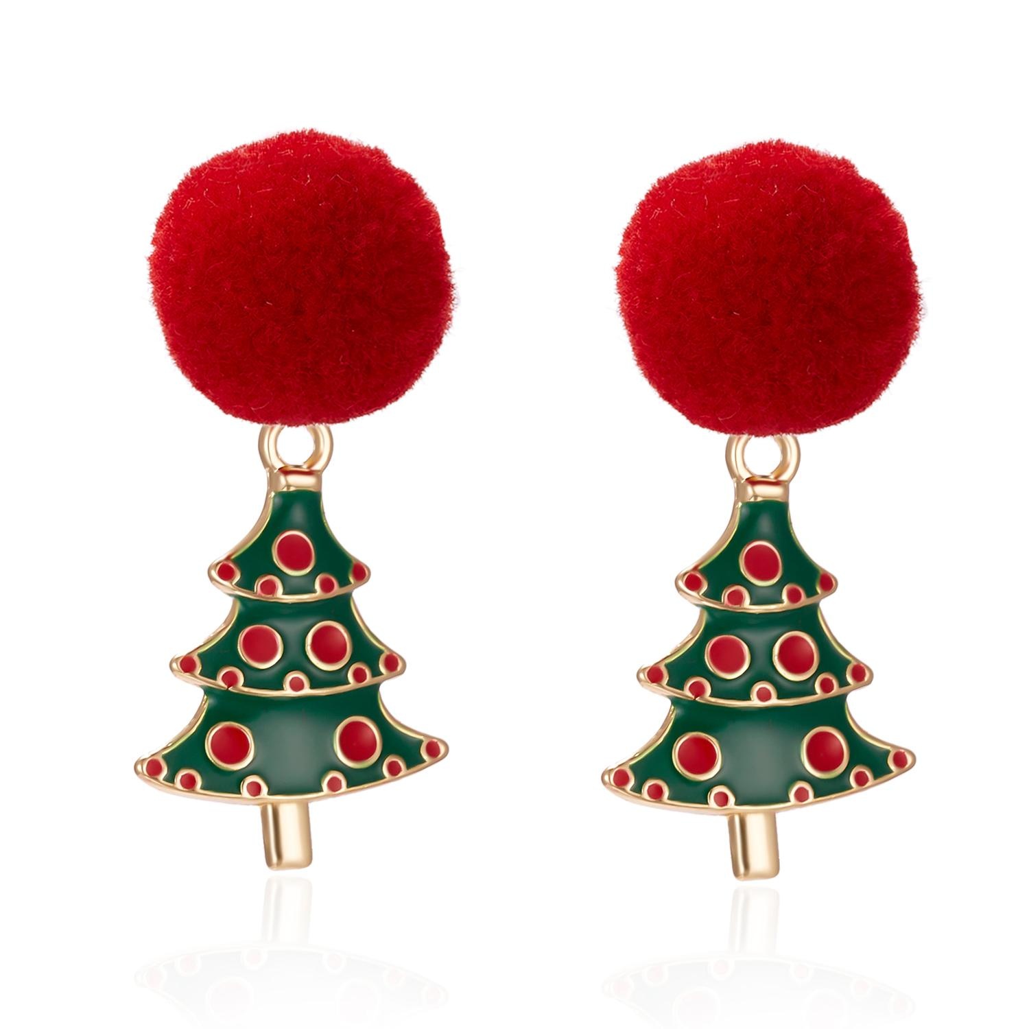 Product Image for Earrings with pom poms Christmas tree with red balls gold plated