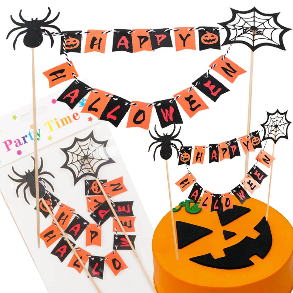 Tårtdekoration Halloween Happy Halloween med spindel 22 cm