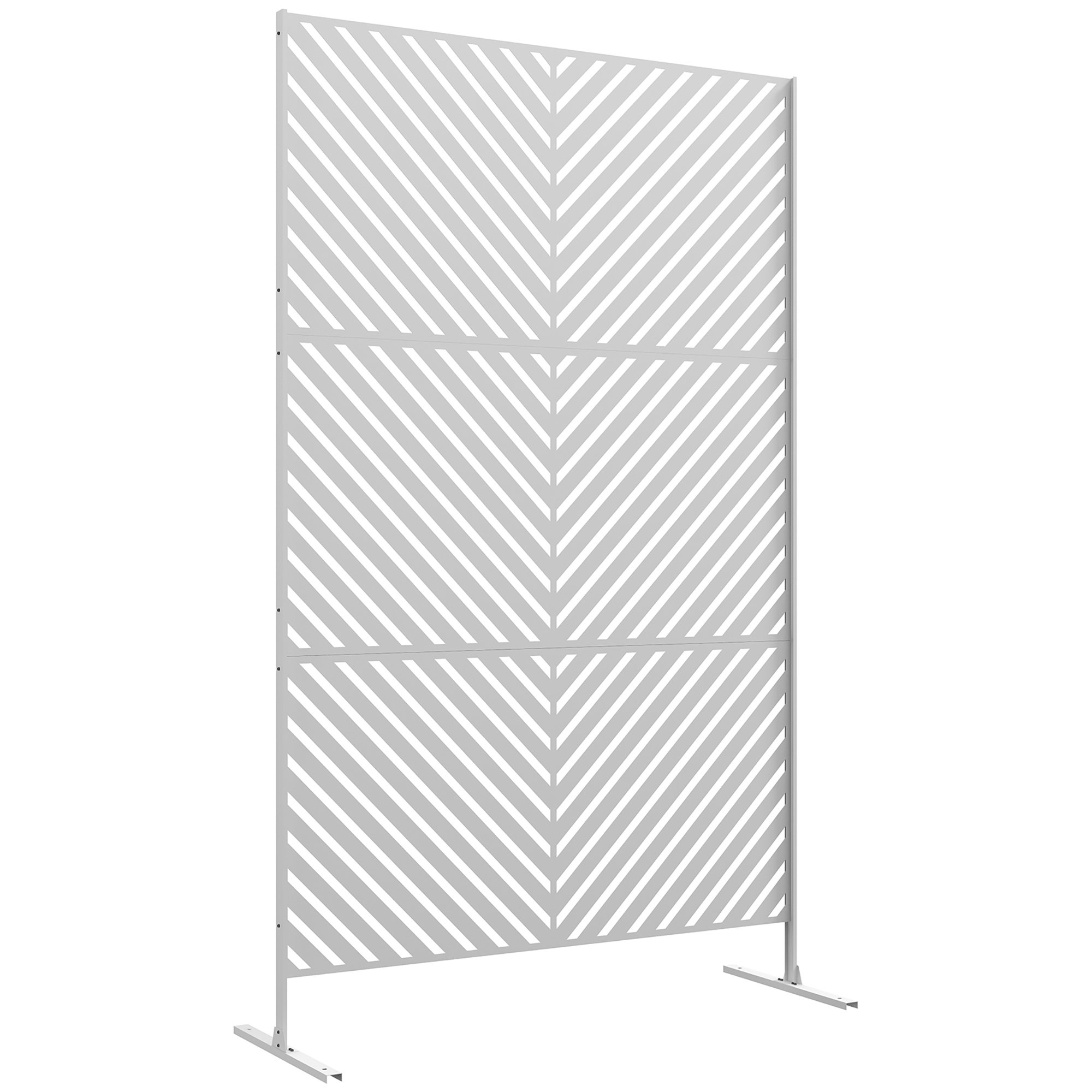 Rumsavdelare för utomhusbruk med 3 delar inverterad triangelmönster med stålram 122x45x198 cm vit