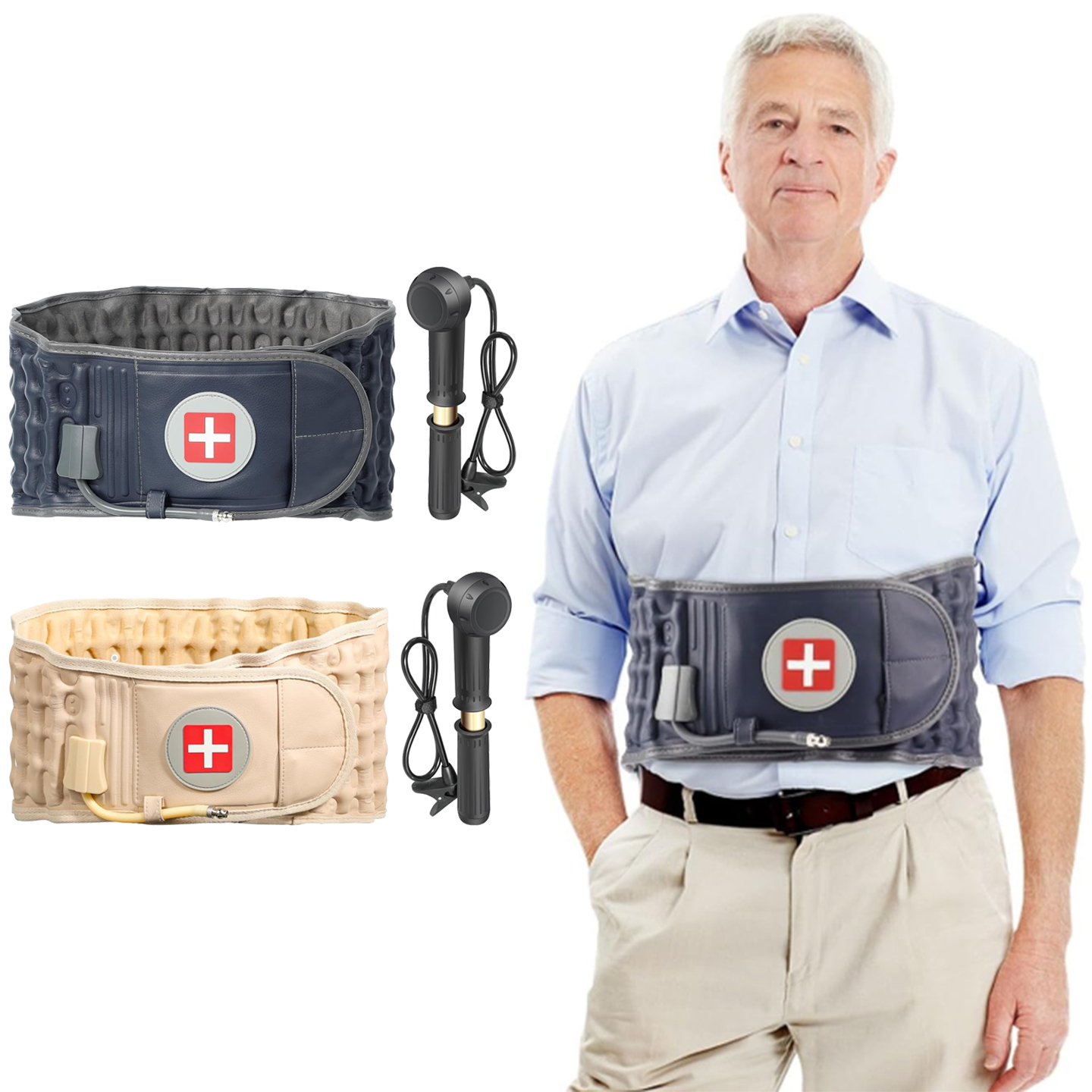 Uppblåsbart ryggbälte för smärtlindring och avlastning