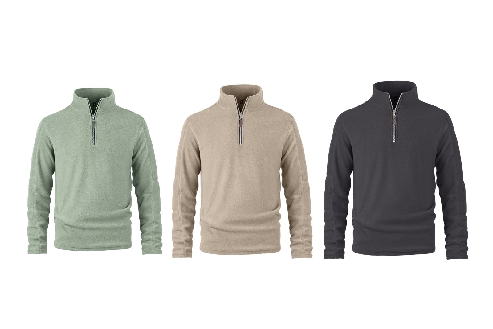 Fleecepullover for herre med høy krage og glidelås