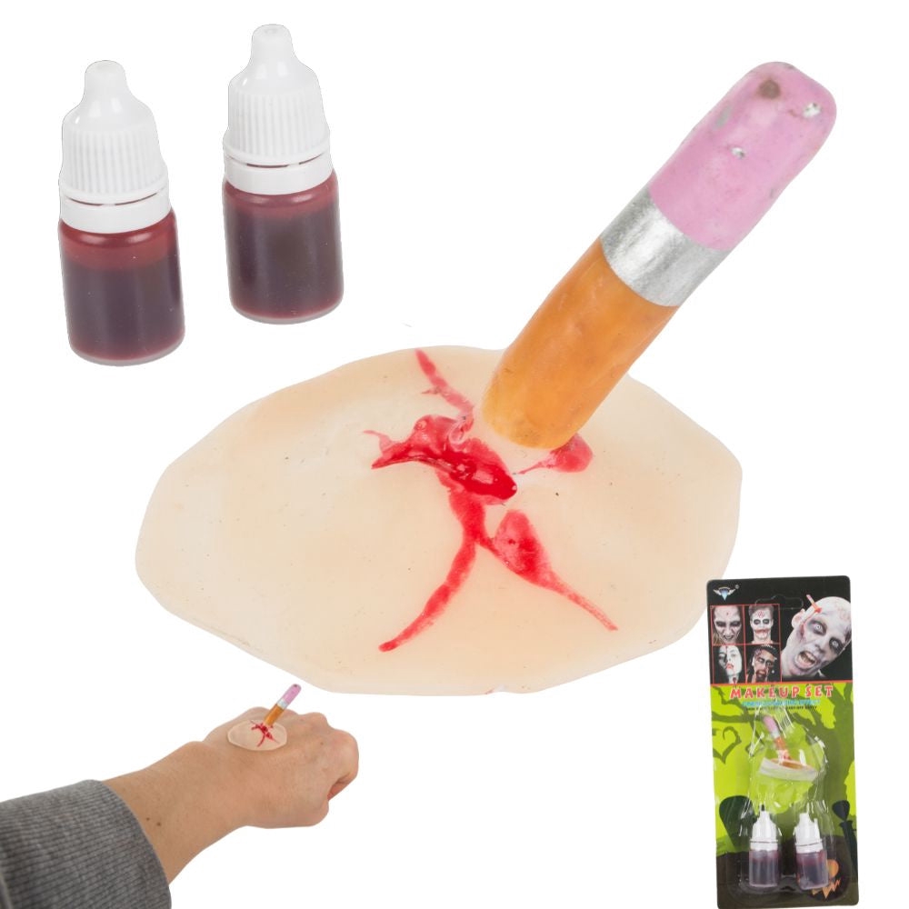 Halloween sminkkit fejkad sårskada med blodpenna och 2 blodflaskor