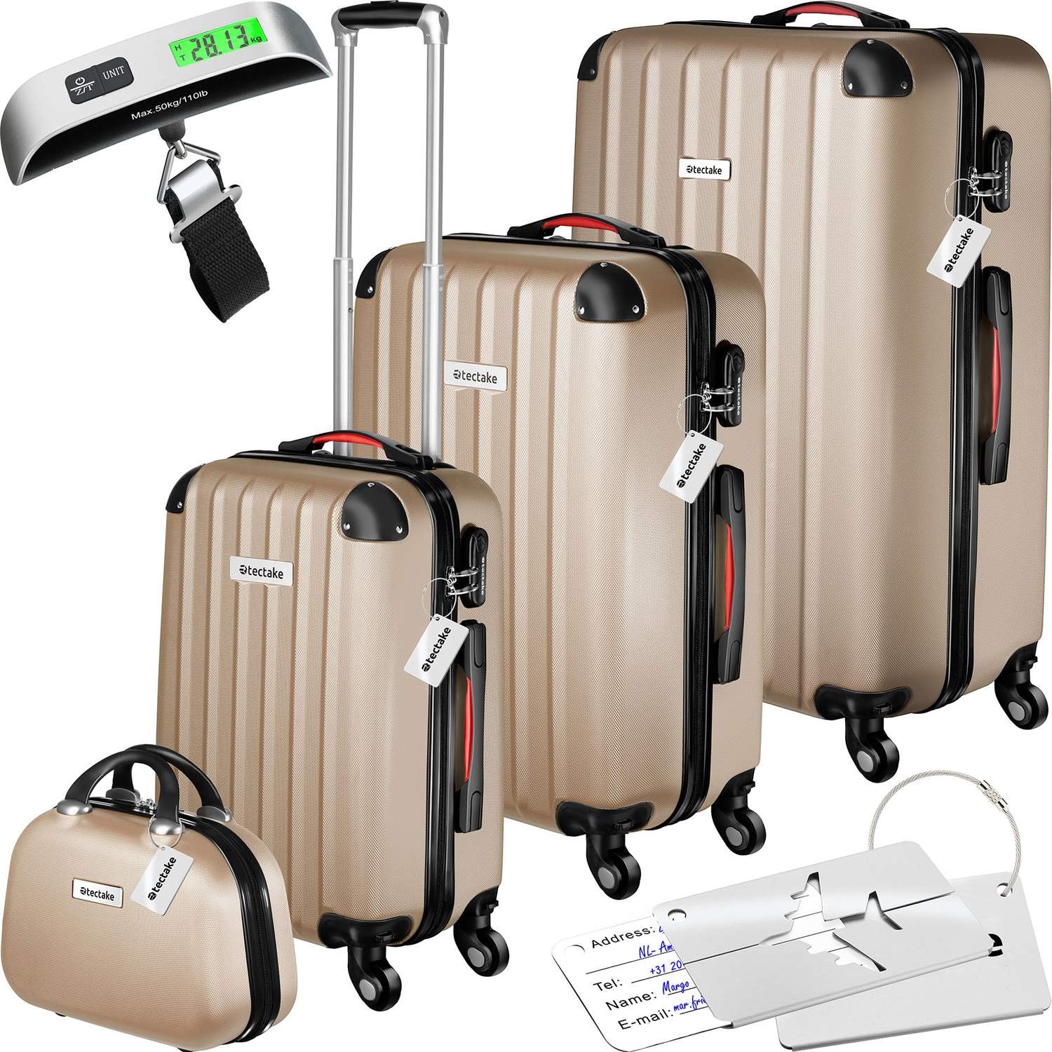 Resväskeset Cleo, 4 resväskor med bagagevåg och taggar - champagne (1 av 12)
