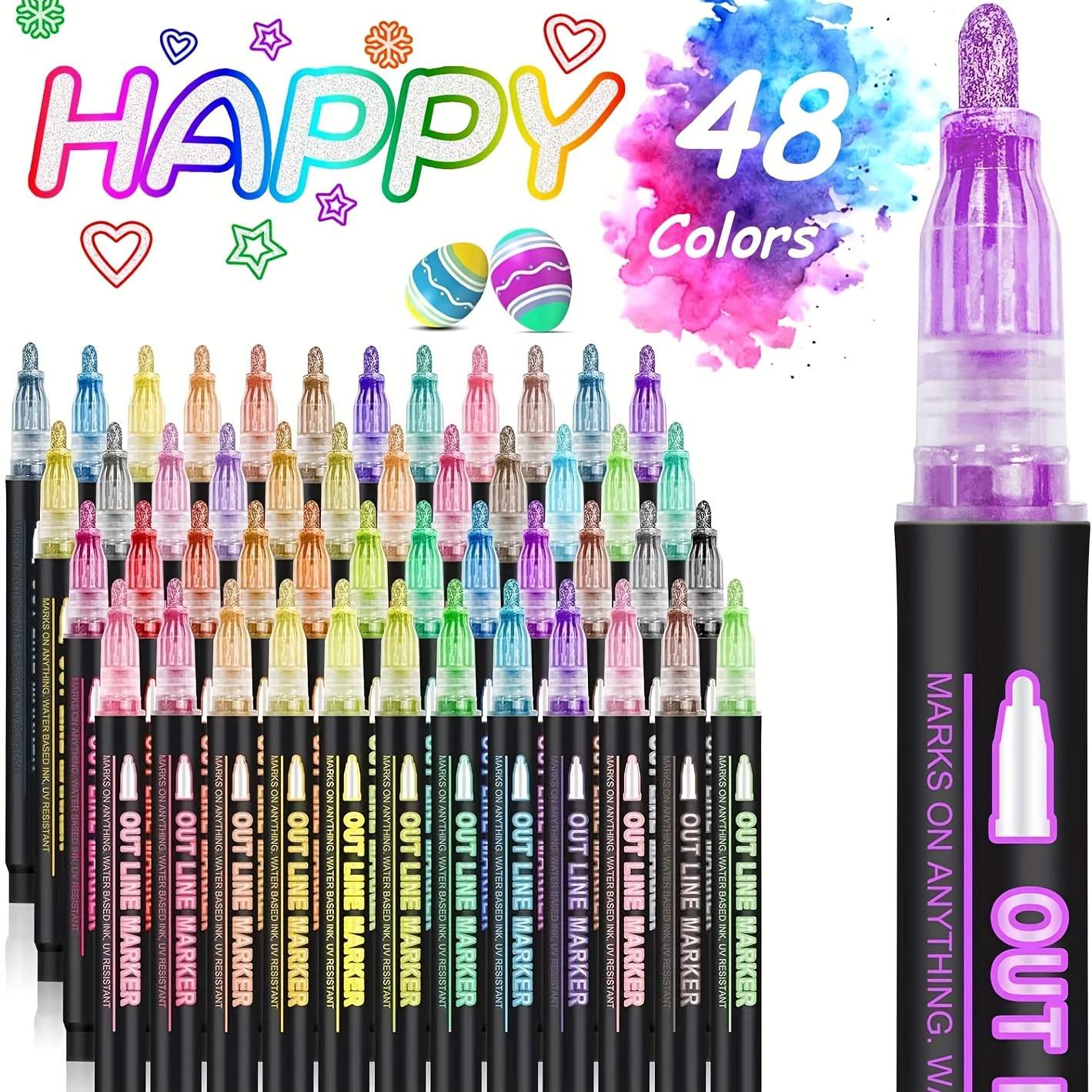 8-48Colors Metallic Color Outline Marker Pen Kawaii DIY Hand Account Graffiti Outline PenOffice Kultur och utbildningsmaterial