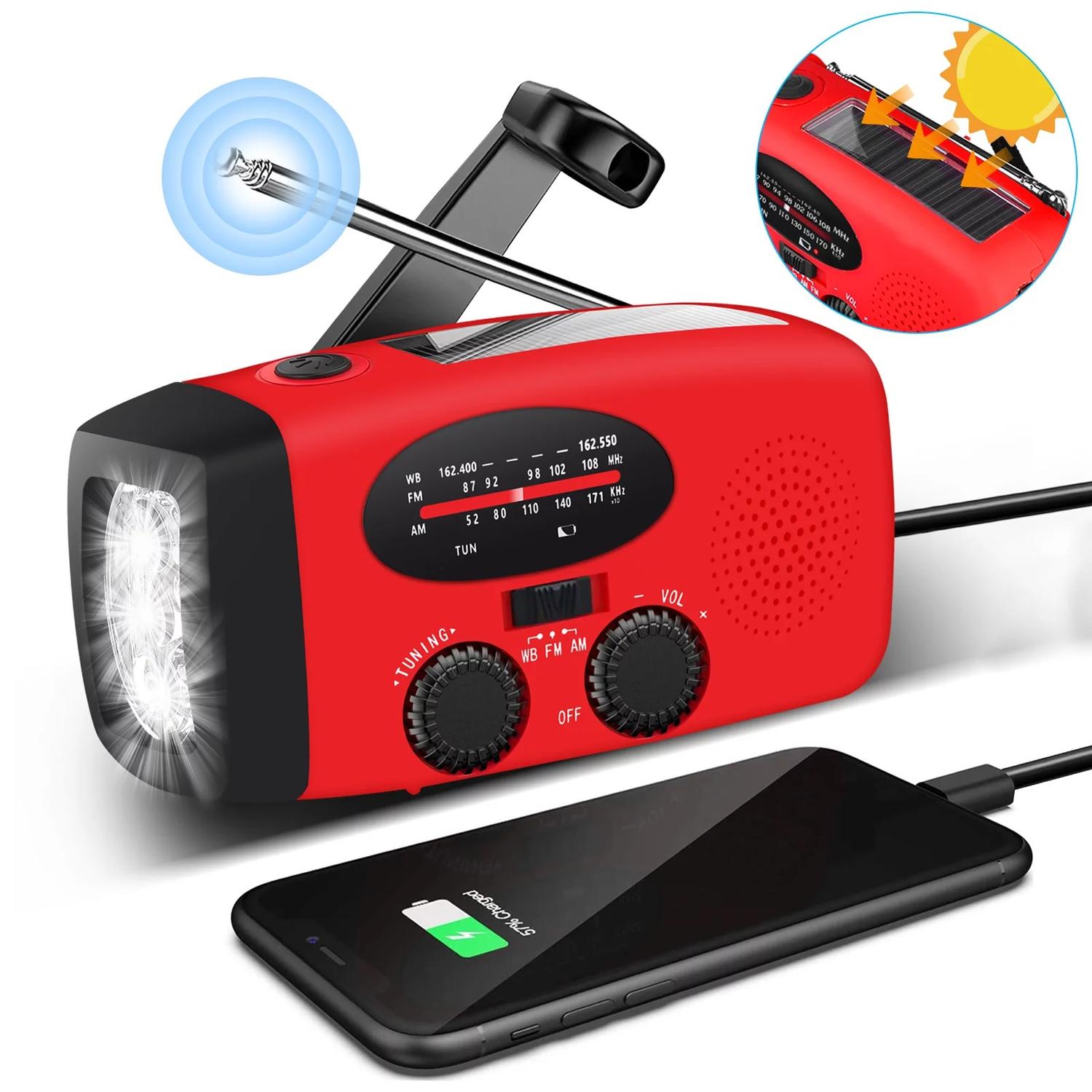 Product Image for Vevradio med Solceller, Ficklampa och 2000mAh Powerbank SOS
