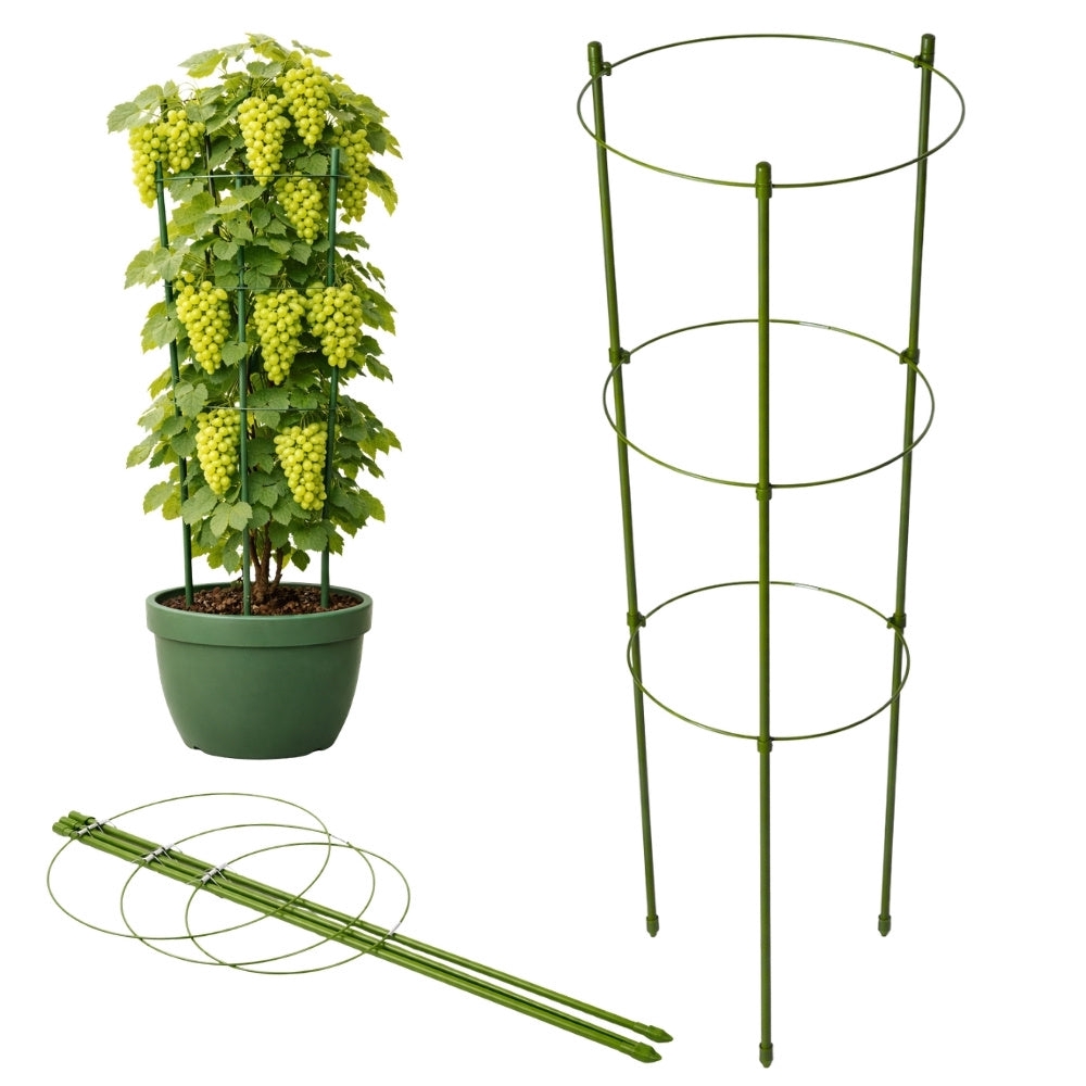 Växtstöd 120 cm med 3 justerbara ringar grön metall/plast