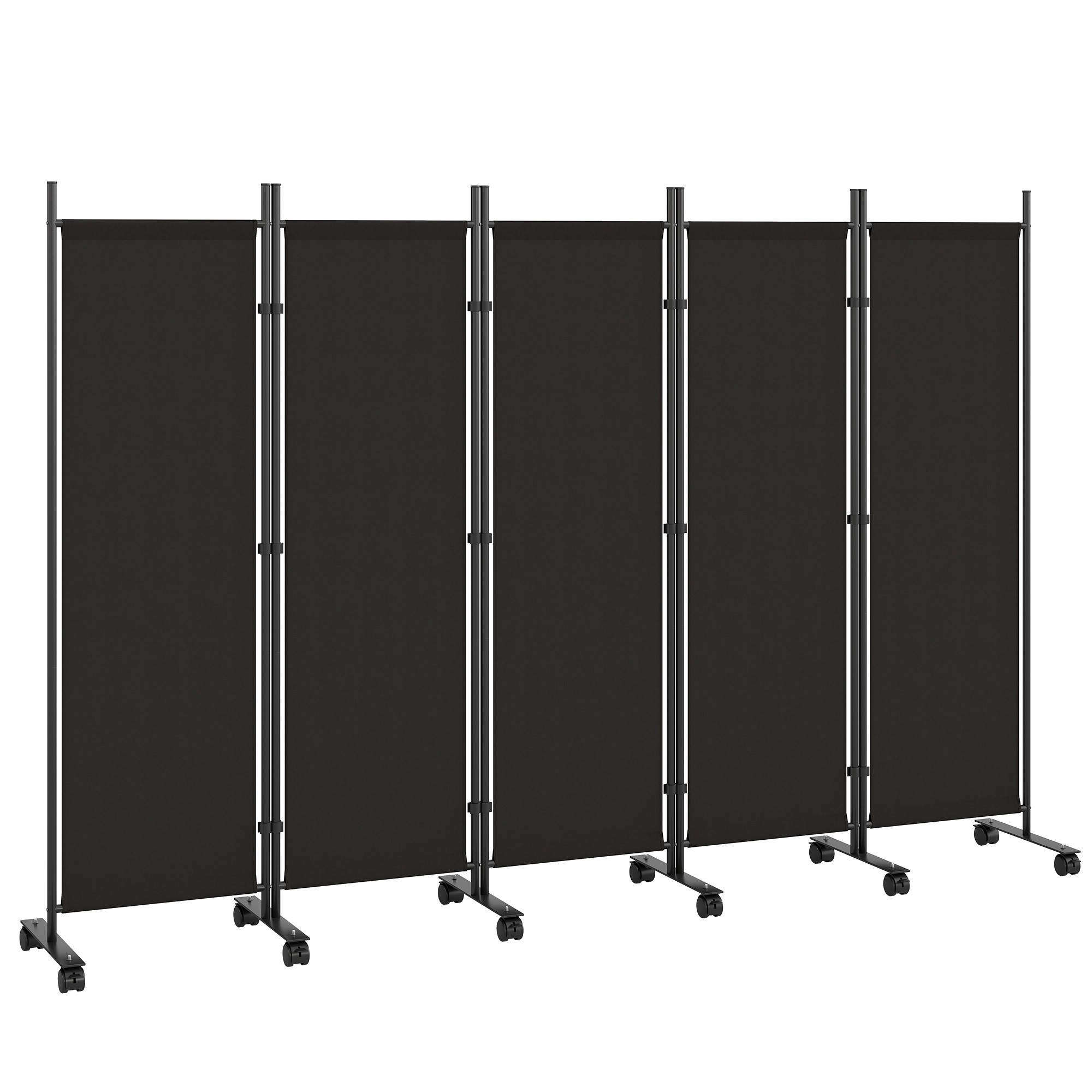 Hopfällbar rumsavdelare med 5 paneler och 12 hjul, 252x170 cm, anpassad för montering, svart