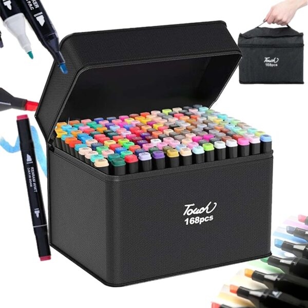 168st Dubbla Tuschpennor med Väska - Dubbelsidiga Färgpennor