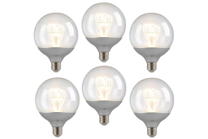 6-pack LED-dekorationslampor, silver, E27-sockel, varmvit, 2W (20lm), A120-glob