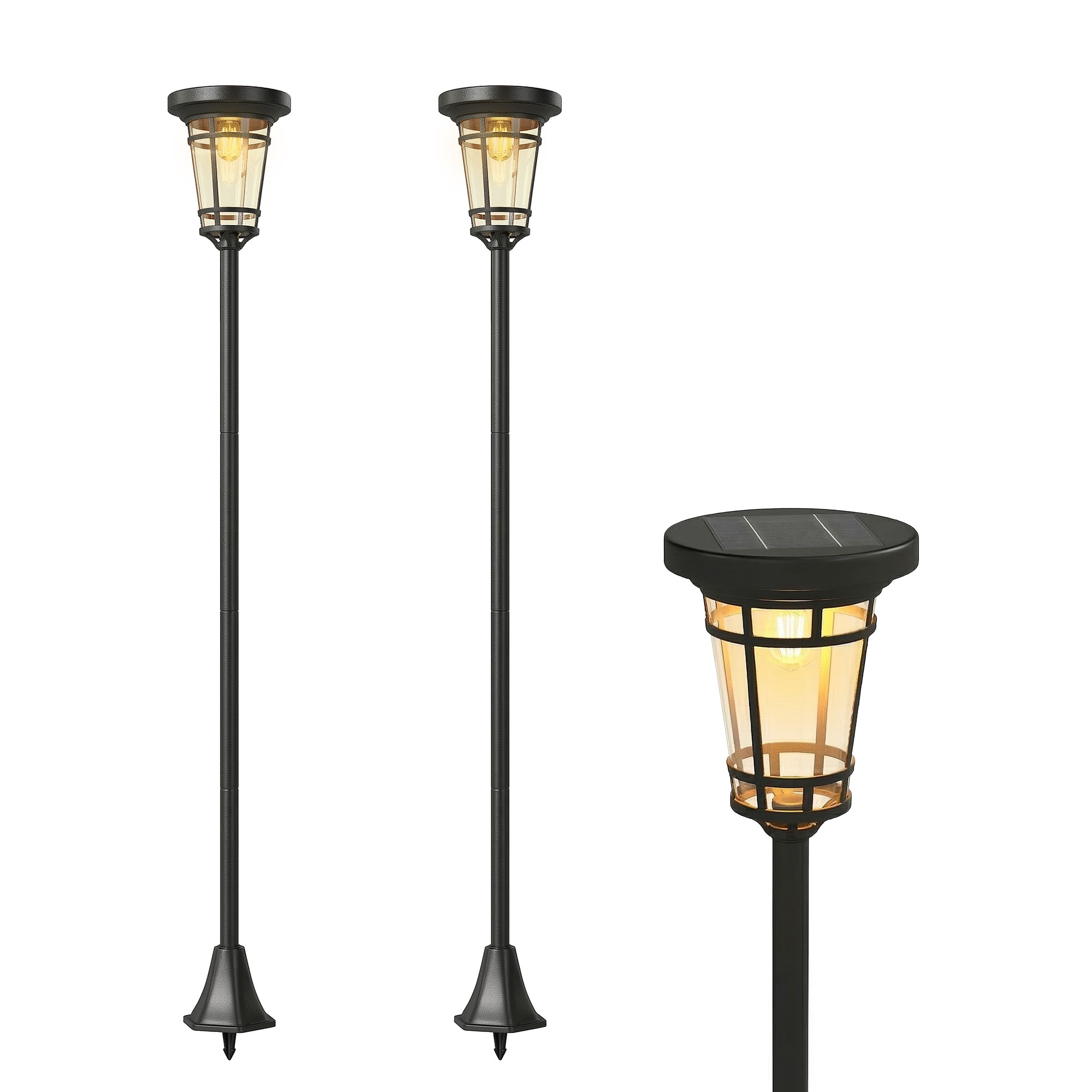 Solcellslykta 2-delat set golvlampa 180 cm höjdjusterbar med 2 ljusstyrkelägen ljussensorbrytare, IP44