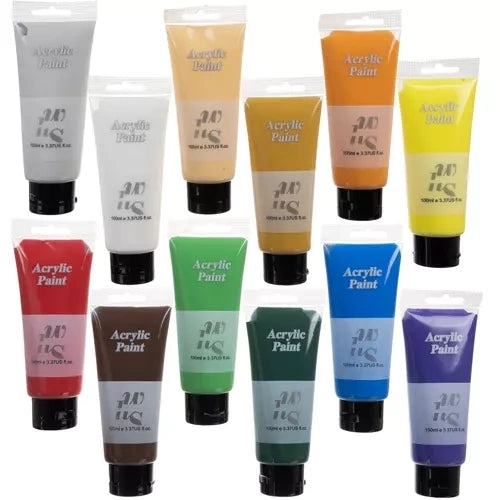 Akrylfärg set 12x100 ml tuber, giftfri och luktfri