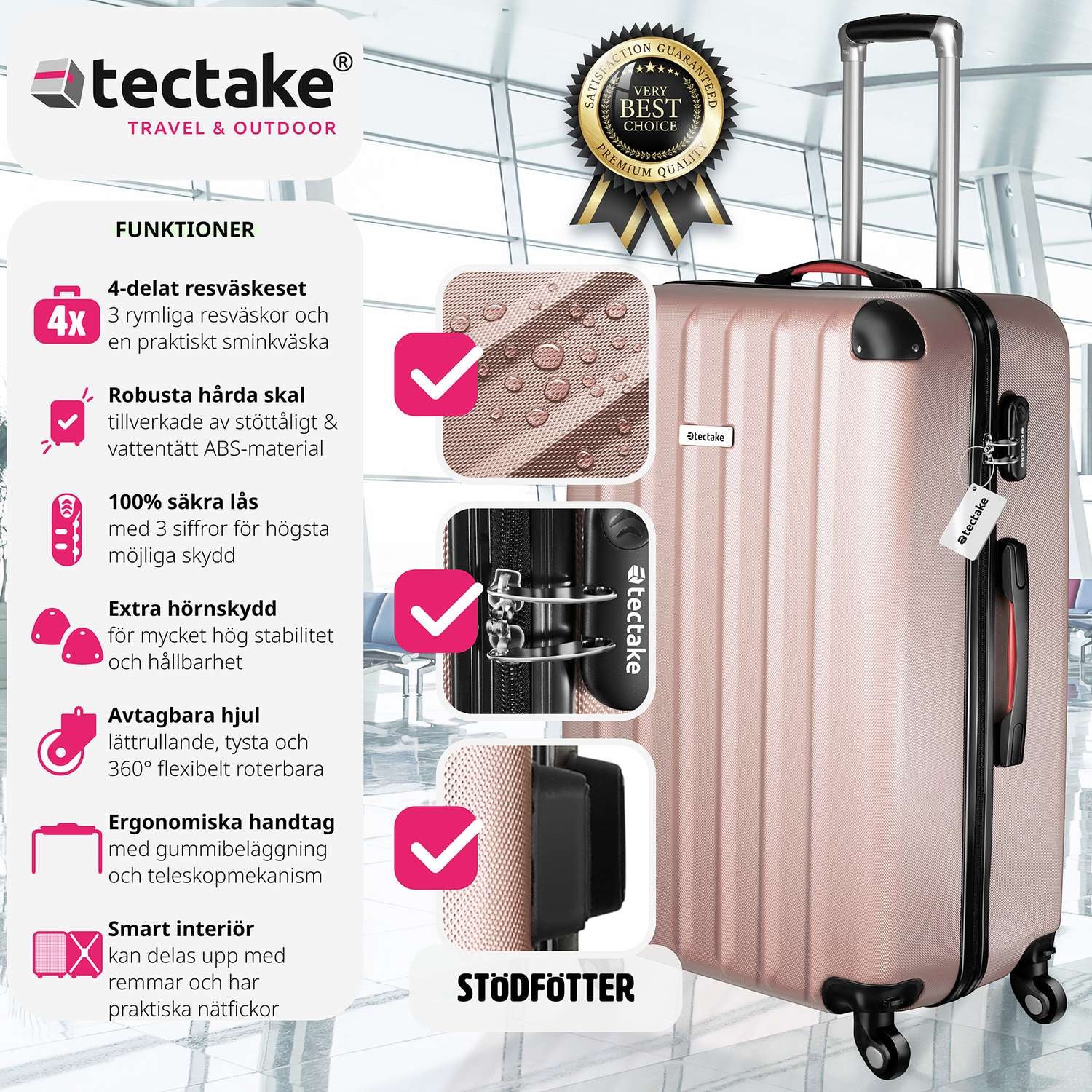 Resväskeset Cleo, 4 resväskor med bagagevåg och taggar - roséguld (1 av 12)