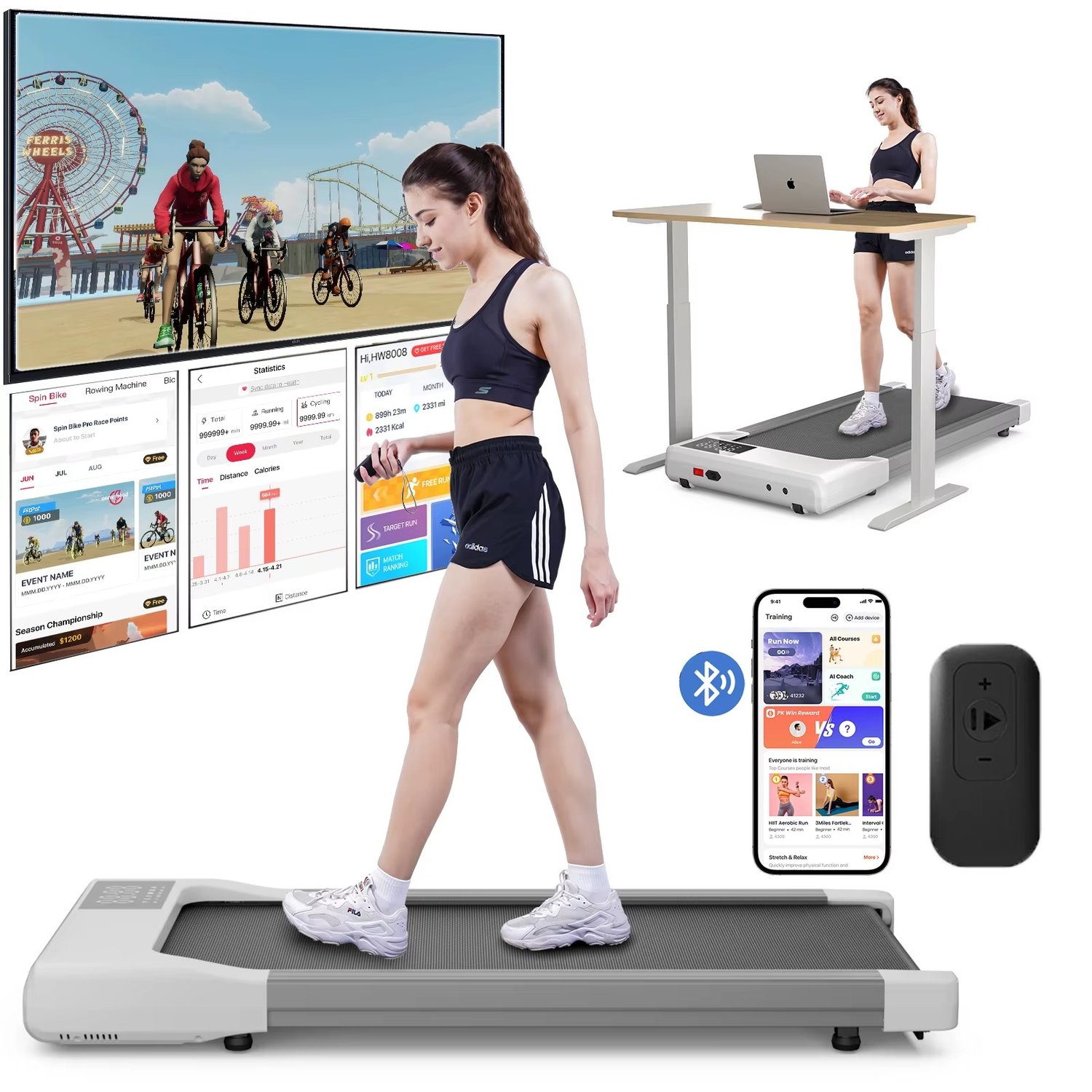 Treadmill Walking Pad – 2-i-1 löpband och gåband för hemmet träning hemma - VIT