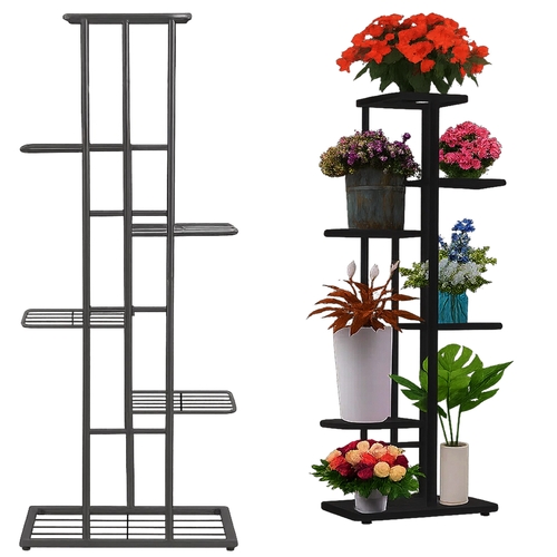 Blomsterställ 6 nivåer metall svart 41x22x106 cm för inomhusbruk