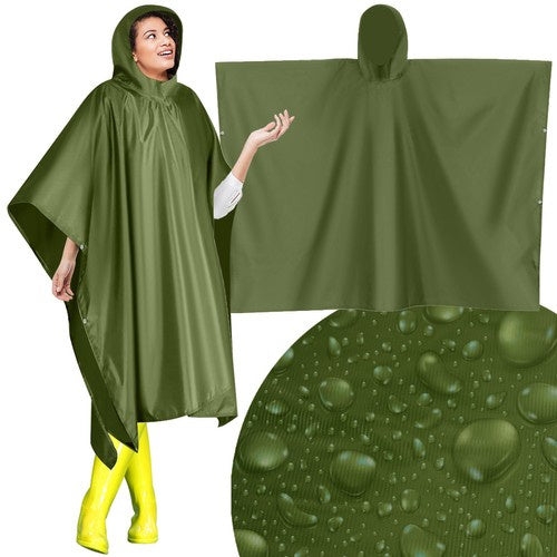 Regnponcho PVC grön 127x100 cm unisex med knappar