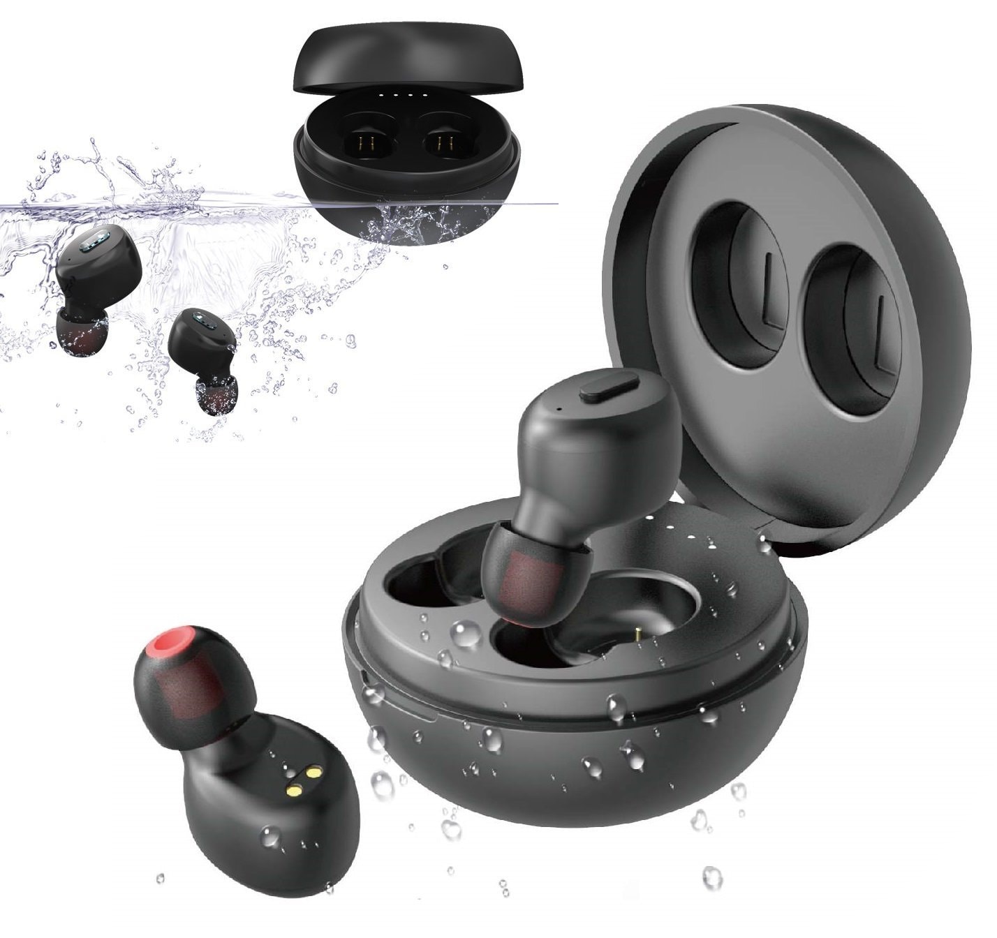 C4U® - X300 Vattentäta Bluetooth Hörlurar med Laddbox - upp till 28 timmar  (1 av 13)