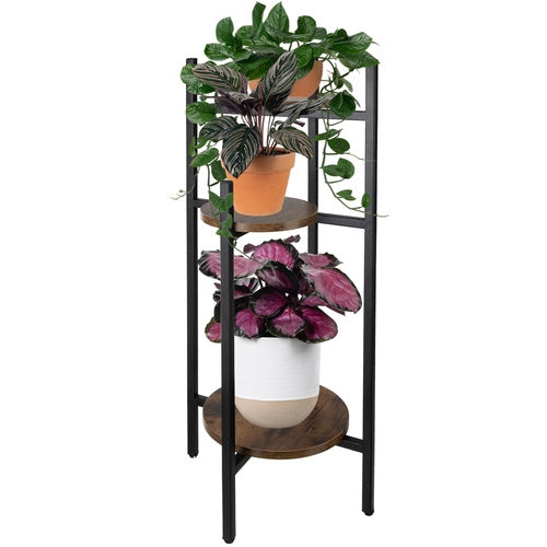 Blomsterställ 3 nivåer metall/MDF 81x27x27 cm svart/brun