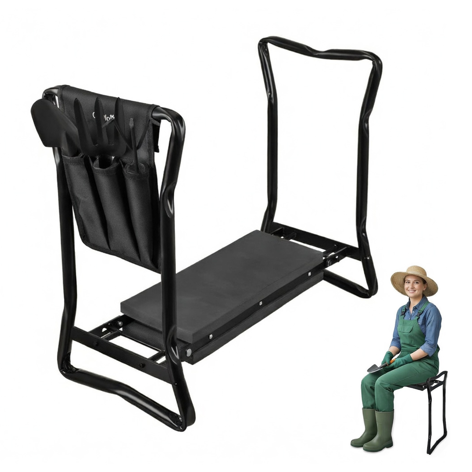 Sammenleggbar Hagekrakk med Verktøylomme