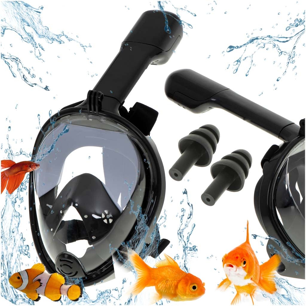 Helmask snorkelmask L/XL svart anti-im med dry-top, GoPro-fäste