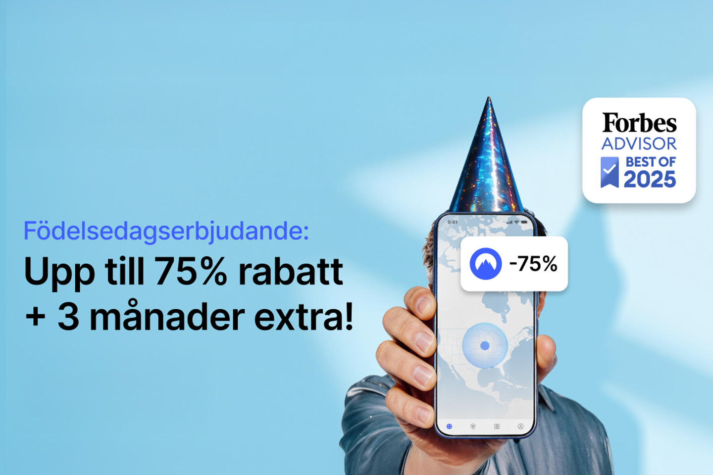 Födelsedag­serbjudande: upp till 75% rabatt på NordVPN + 3 extra månader