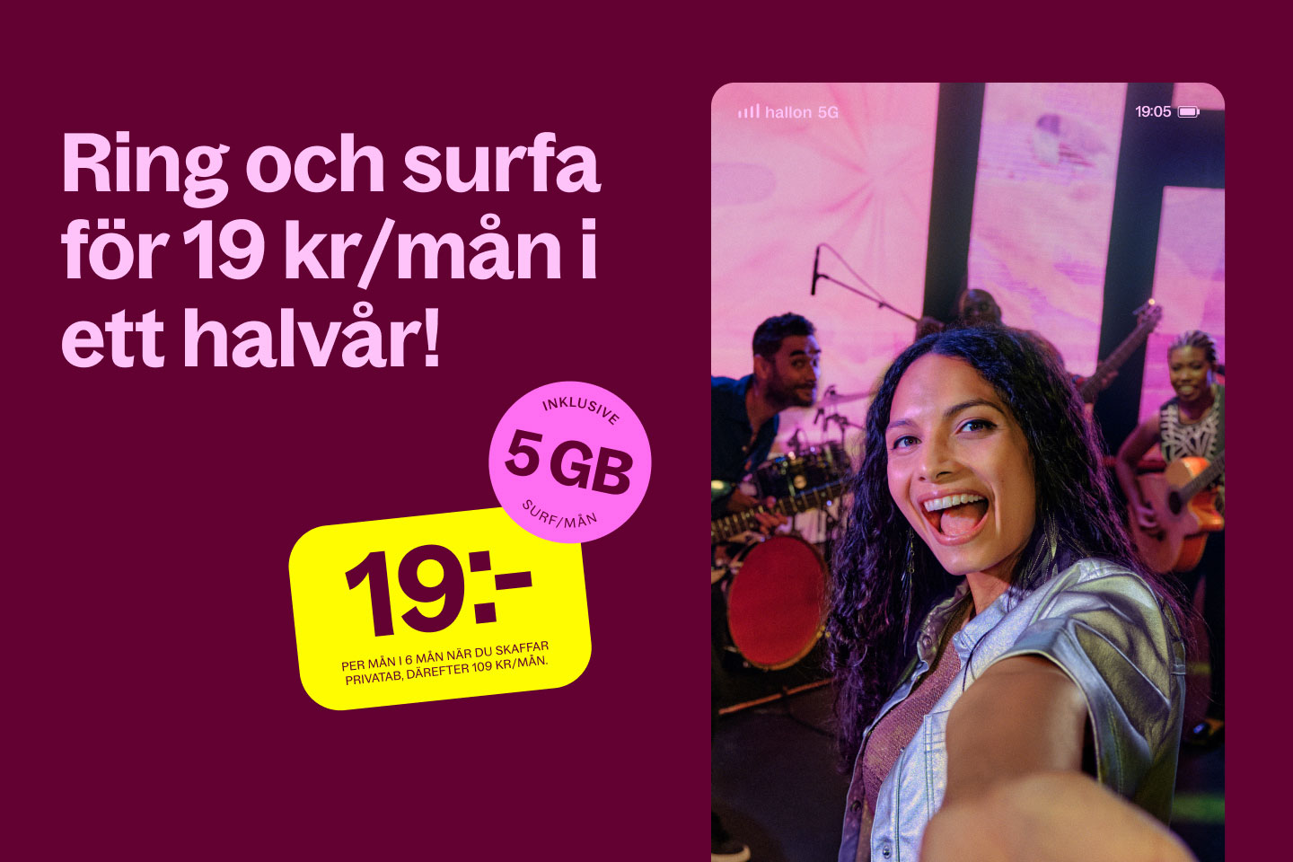 Mobilabonnemang 19 kr/mån i 6 månader hos Hallon